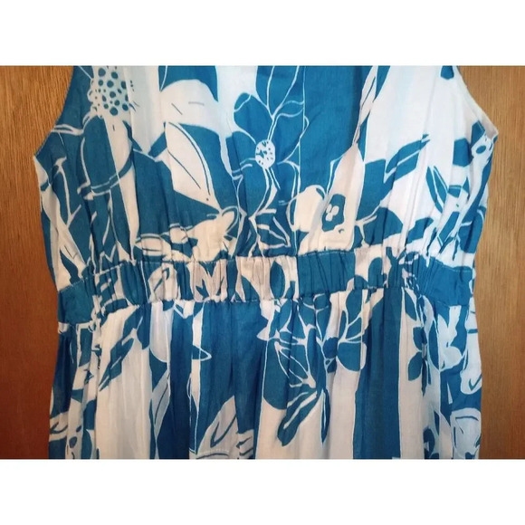 Vasna Tropical Tiered Maxi Dress Blue Floral 100% Cotton Sundress SZ S Lined - Picture 7 of 7